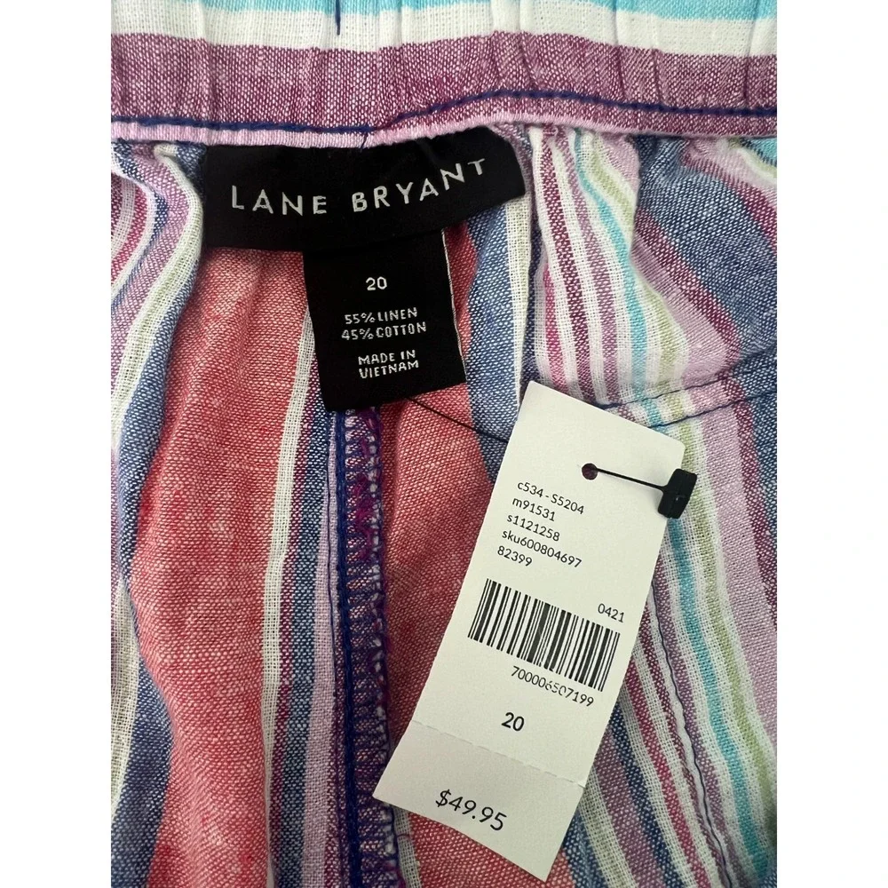 Lane Bryant Womens Shorts Linen Blend Colorful‎ Stripe Drawstring Size 20
